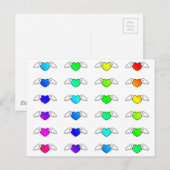 カラフルな虹の飛ぶハートのプライドラブハート ポストカード (正面/裏面)