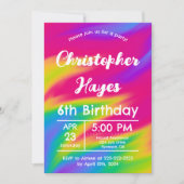 カラフルな虹の飾り 子供の誕生日パーティー 招待状 (正面)