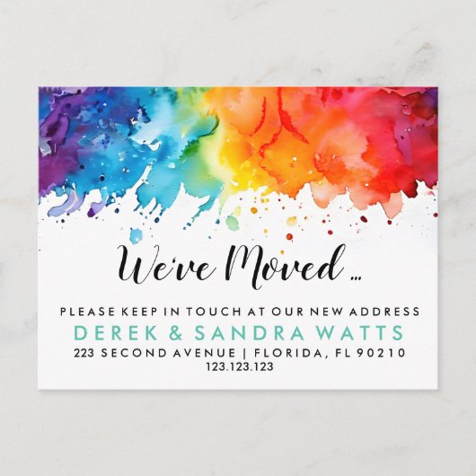 カラフルな虹の 住所変更のお知らせ 引越しました 案内ポストカード (正面)