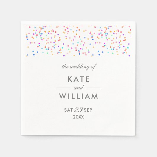 カラフルな虹色のコンフェッティ ウェディング スタンダードカクテルナプキン (正面)