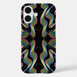 カラフルな虹色のリボンが並ぶパターンアート iPhone 16ケース