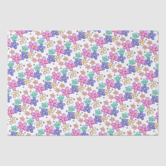 カラフルな虹色の明るい花とマルハナバチのフラワー 薄葉紙 (正面)