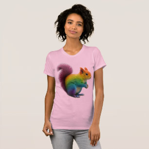 カラフルな虹色の毛のリス ステッカー Tシャツ