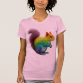 カラフルな虹色の毛のリス ステッカー Tシャツ (正面)