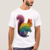 カラフルな虹色の毛のリス ステッカー Tシャツ (正面)