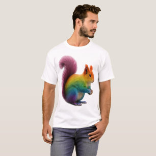 カラフルな虹色の毛のリス ステッカー Tシャツ