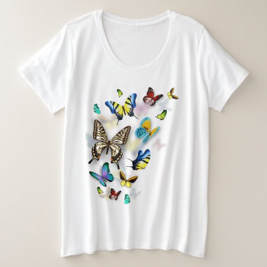 カラフルな蝶々のTシャツ プラスサイズTシャツ (デザイン正面)