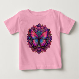 カラフルな蝶々曼荼羅のトドラーTシャツ ベビーTシャツ