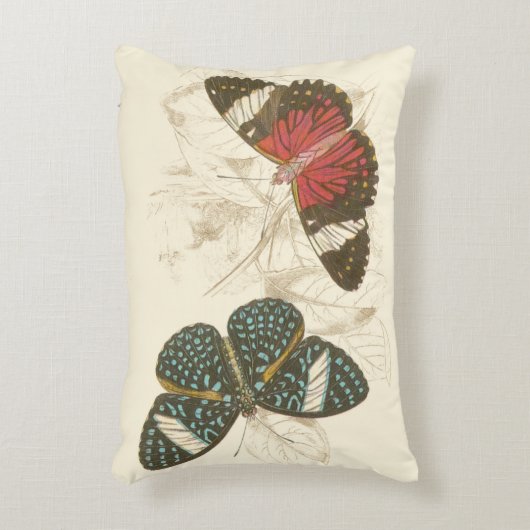 カラフルな蝶が付いているセピア色の葉 アクセントクッション (正面(垂直))