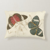 カラフルな蝶が付いているセピア色の葉 アクセントクッション (裏面)