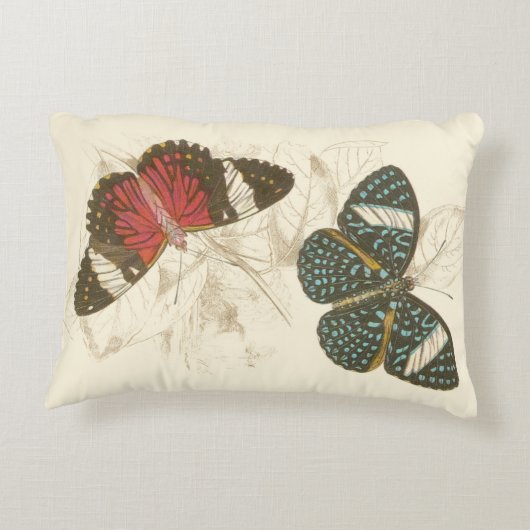 カラフルな蝶が付いているセピア色の葉 アクセントクッション (裏面)