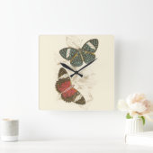 カラフルな蝶が付いているセピア色の葉 スクエア壁時計 (ホーム)