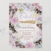 カラフルな蝶と花の誕生日 招待状 (正面/裏面)