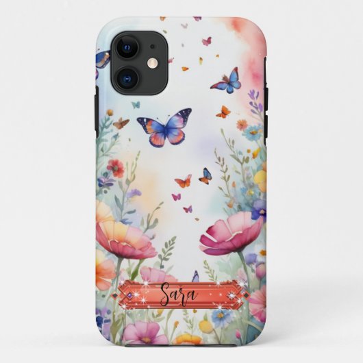 カラフルな蝶と花のiPhone / iPadケース Case-Mate iPhoneケース (裏面)