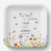 カラフルな蝶と野の花のウェディング ペーパープレート (正面)