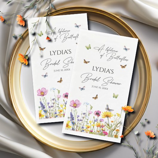 カラフルな蝶と野の花のブライダルシャワー