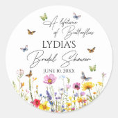 カラフルな蝶と野の花のブライダルシャワー 一生 ラウンドシール (正面)