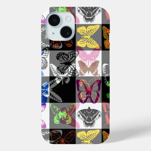 カラフルな蝶のチェック柄デザイン Case-Mate iPhoneケース (裏面)