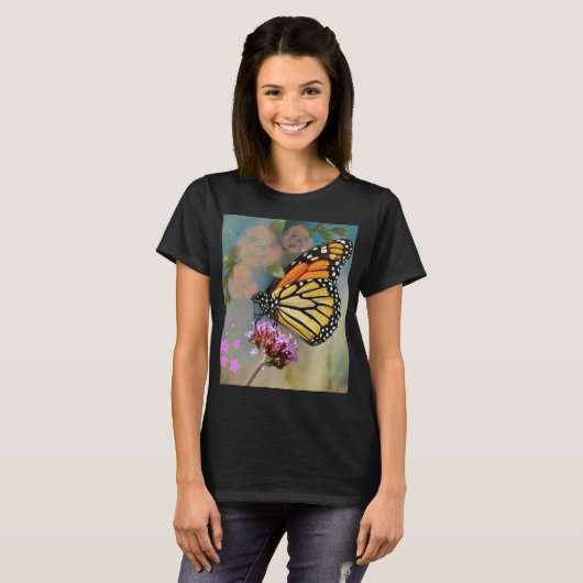 カラフルな蝶のデザインの女性用Tシャツ -  Tシャツ (正面フル)