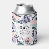 カラフルな蝶のパターン 缶クーラー (缶正面)