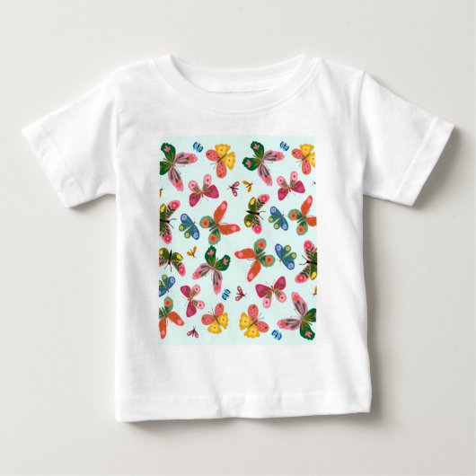 カラフルな蝶の庭のベビー服 ベビーTシャツ (正面)