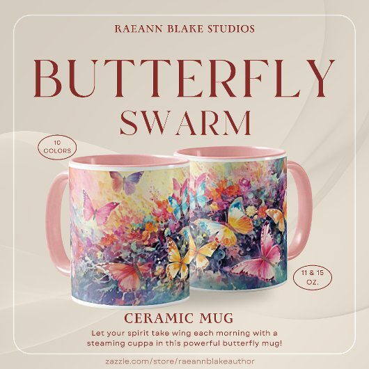 カラフルな蝶の群れデザインの陶器マグカップ マグカップ