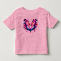 カラフルな蝶の羽のハート柄のトドラーTシャツ 