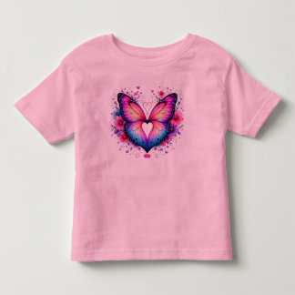 カラフルな蝶の羽のハート柄のトドラーTシャツ  トドラーTシャツ