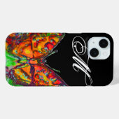 カラフルな蝶の赤 ゴールド イエロー モノグラム 黒 Case-Mate iPhoneケース (裏面 (横))