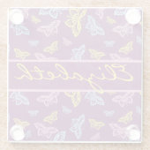 カラフルな蝶はパターンを個人化します ガラスコースター (裏面)