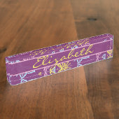 カラフルな蝶はパターンを個人化します デスクネームプレート (側面)