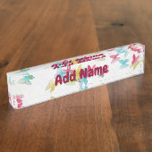 、カラフルな蝶個人化して下さい デスクネームプレート (側面)