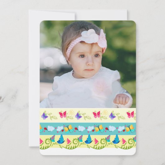 カラフルな蝶写真の誕生日の招待状 招待状 (正面)
