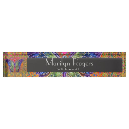 カラフルな蝶 デスクネームプレート (正面)