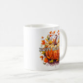 カラフルな装飾の秋のハロウィンカボチャ コーヒーマグカップ (正面右)