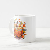 カラフルな装飾の秋のハロウィンカボチャ コーヒーマグカップ (正面左)