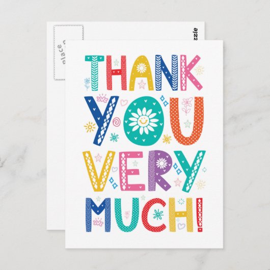 カラフルな装飾文字の大きな感謝 ポストカード (正面/裏面)