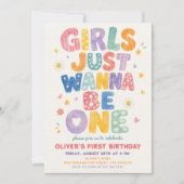 カラフルな誕生日おめでとう!女の子のためのパーティーグッズ 招待状 (正面)