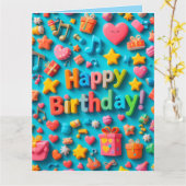 カラフルな誕生日お祝い要素 カード (黄色い花)