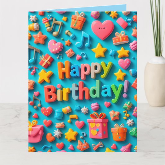 カラフルな誕生日お祝い要素 カード (正面)