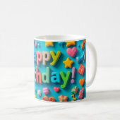 カラフルな誕生日お祝い要素 コーヒーマグカップ (正面右)
