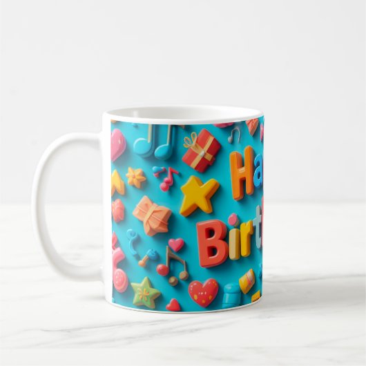 カラフルな誕生日お祝い要素 コーヒーマグカップ (左)