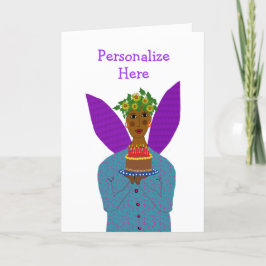 カラフルな誕生日の天使がケーキを届けに来る - オーダーメイドのバースデーカード サンキューカード