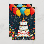 カラフルな誕生日の風船 セーブザデート (正面/裏面)