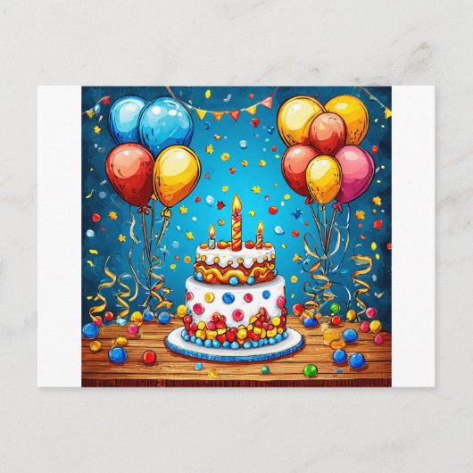 カラフルな誕生日の風船 ポストカード (正面)