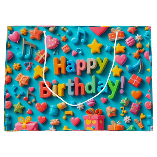 🎉 カラフルな誕生日を輝かせよう 🌈 お祝いのパーティー ラージペーパーバッグ (正面)
