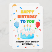 カラフルな誕生日カード 風船とケーキ 招待状 (正面/裏面)