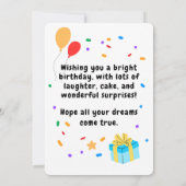 カラフルな誕生日カード 風船とケーキ 招待状 (裏面)