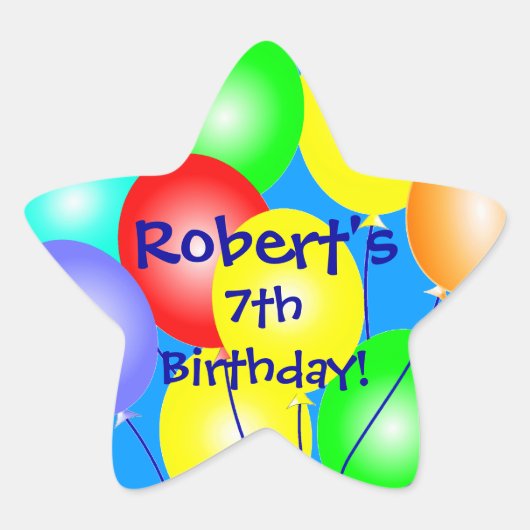 カラフルな誕生日バルーンのシール 星シール (正面)