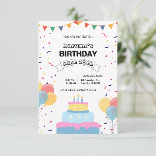 カラフルな誕生日パーティーの招待状 サンキューカード (スタンド正面)